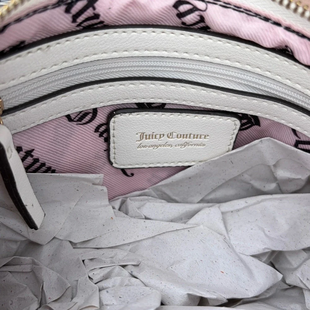 JUICY COUTURE NWT Cream & White Woven Canvas Shoulder‎ Bag with Coin Purse